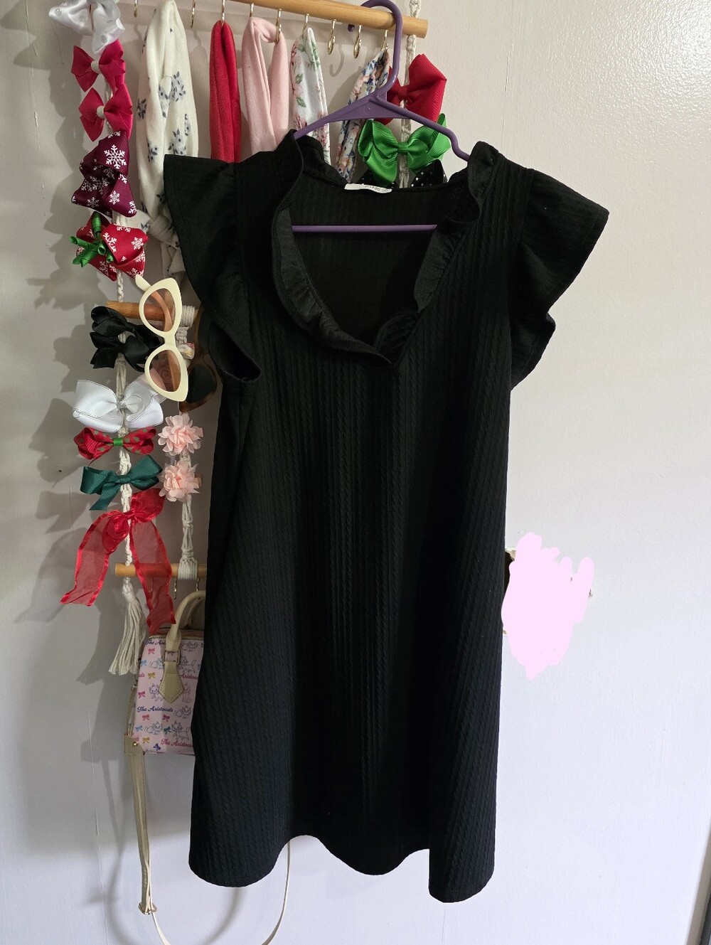 Womens Black Ruffle-Trim Dress